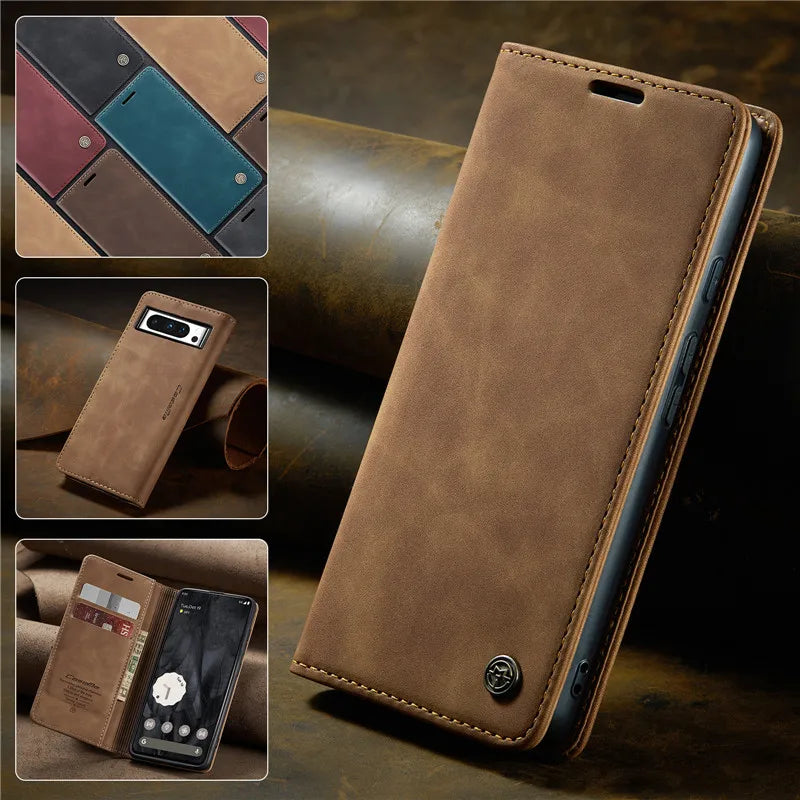 Magnetic Leather Case with Card Holder for Google Pixel Series - The Pixel Store