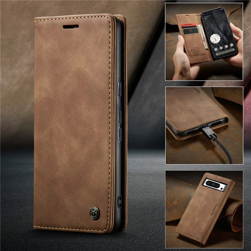 Magnetic Leather Case with Card Holder for Google Pixel Series - The Pixel Store