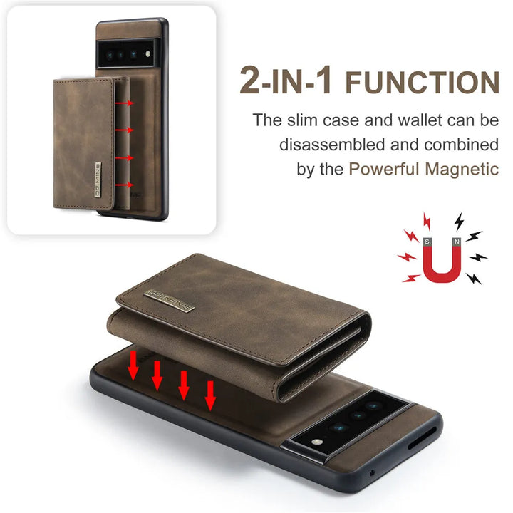 2 in 1 Magnetic Leather Case with Detachable Wallet For Google Pixel Series - The Pixel Store