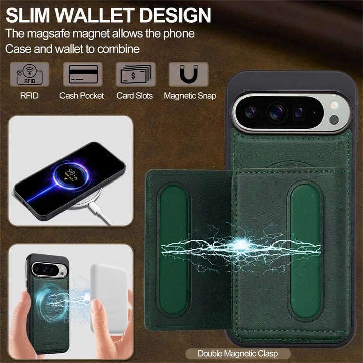 MagSafe Leather Flip Wallet Case for Pixel Series - The Pixel Store