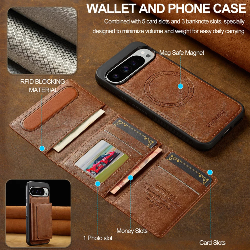 2-in-1 Magnetic Leather Wallet Case For Pixel Series