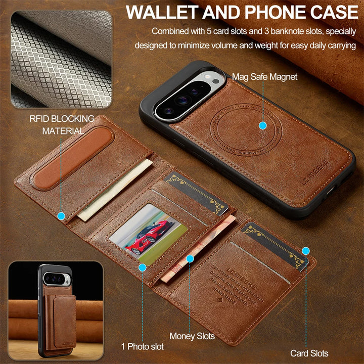 2-in-1 Magnetic Leather Wallet Case For Pixel Series