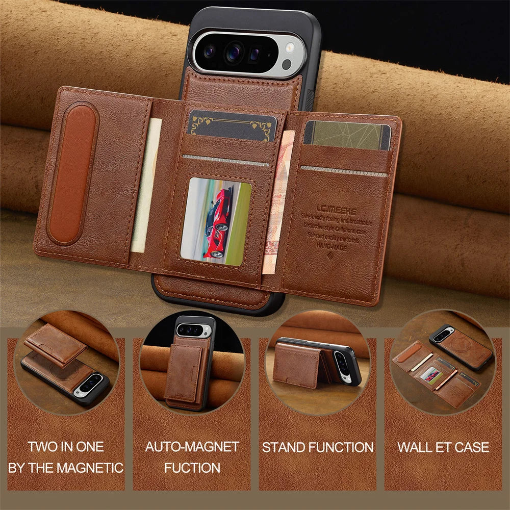 2-in-1 Magnetic Leather Wallet Case For Pixel Series