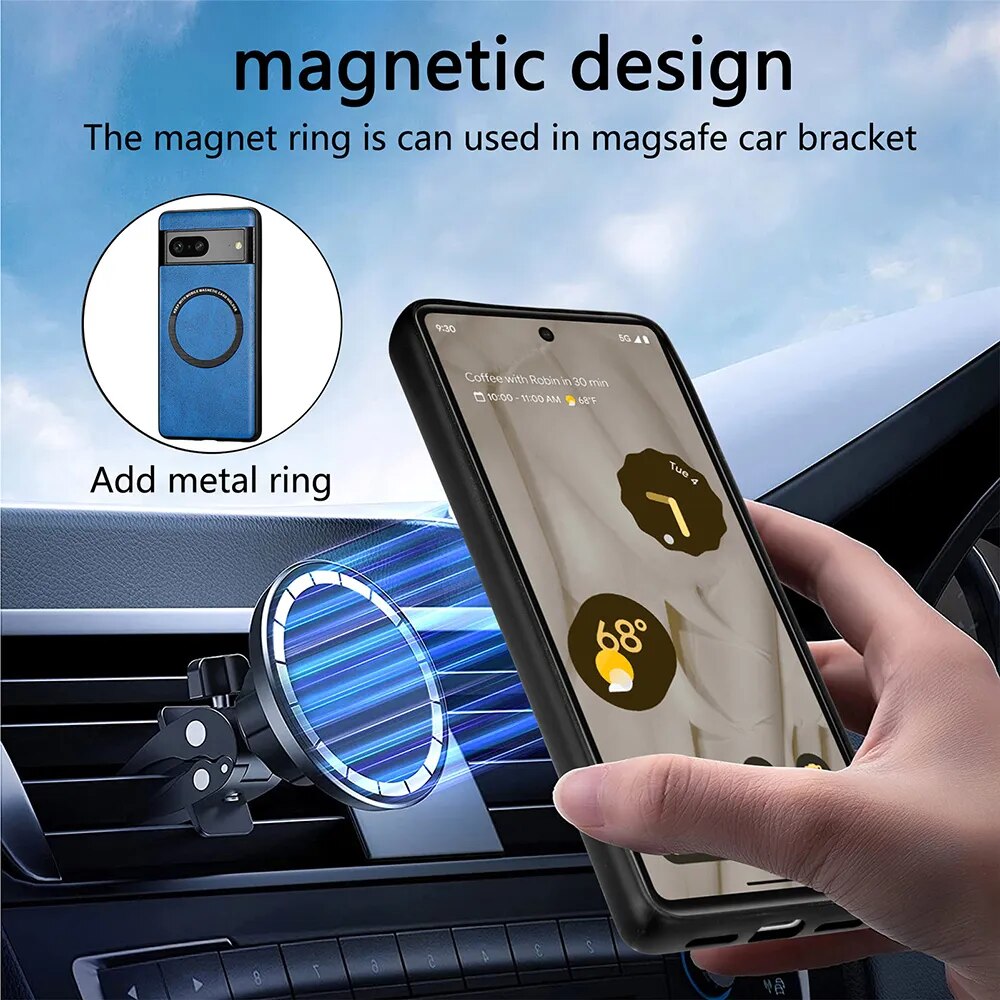 Magnetic Leather Wireless Charging Case For Google Pixel 8 Series - The Pixel Store