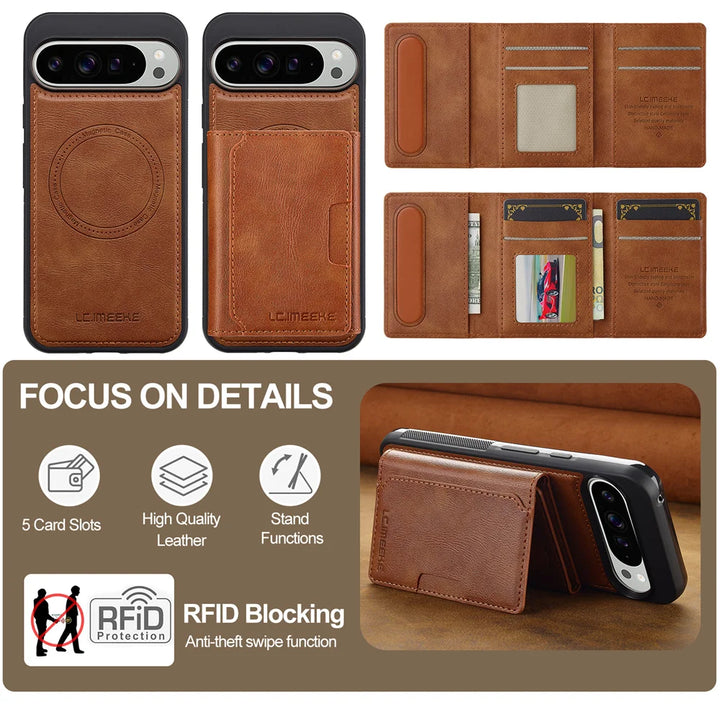 2-in-1 Magnetic Leather Wallet Case For Pixel Series