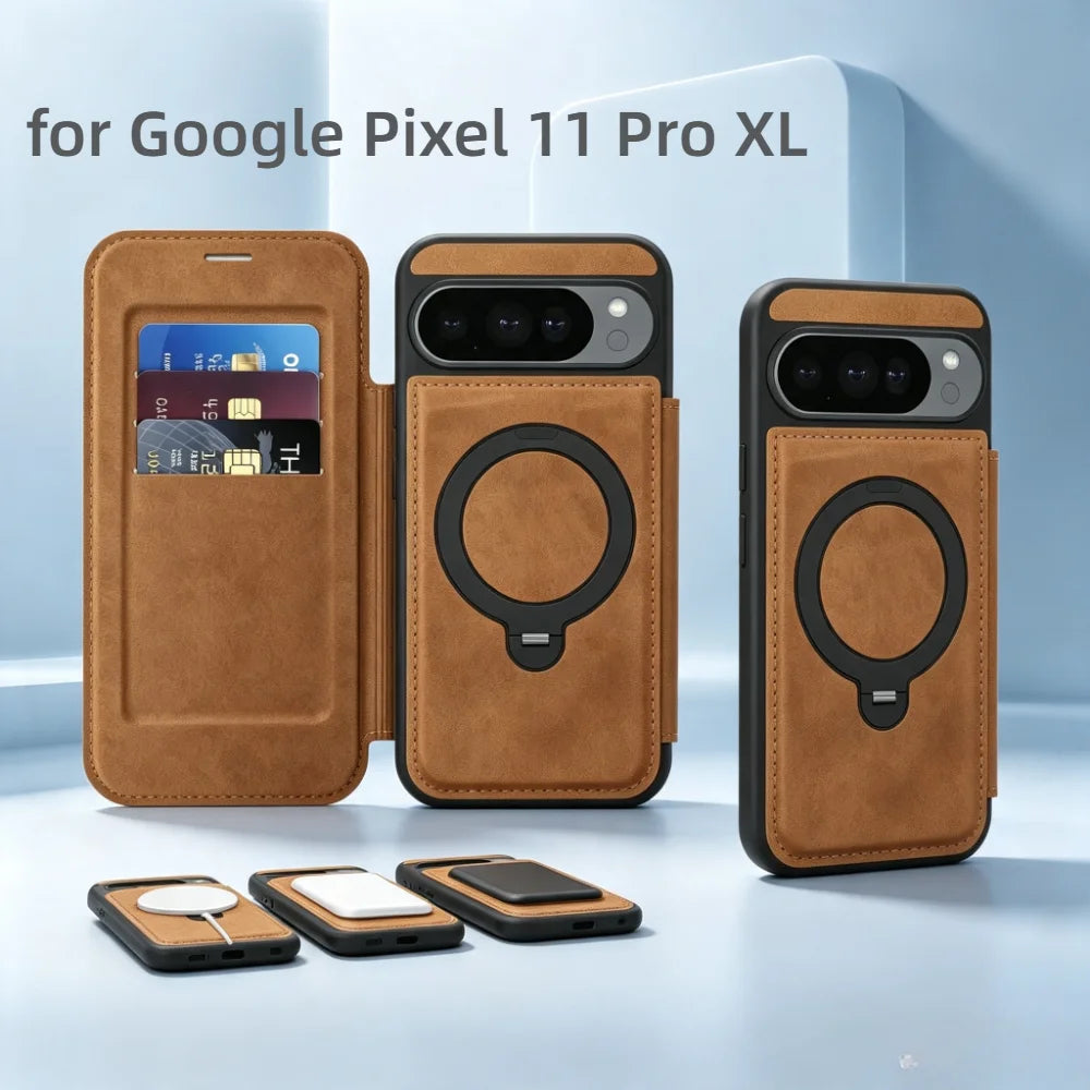 Magnetic Leather Wallet Case for Pixel Series