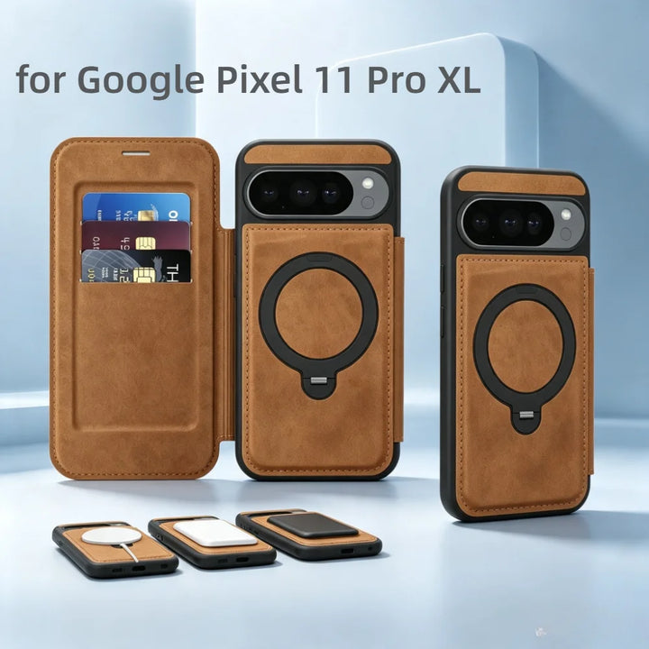 Magnetic Leather Wallet Case for Pixel Series