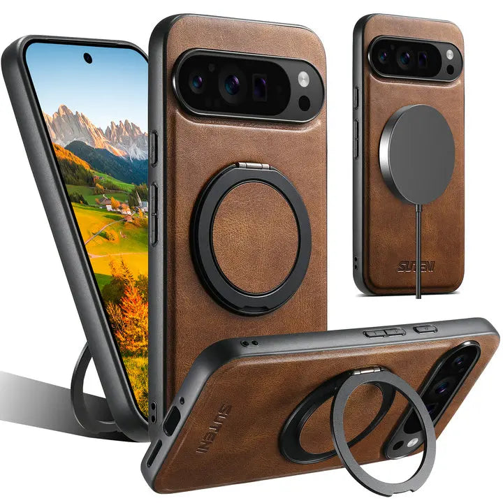 Leather Magnetic Ring Stand Case
