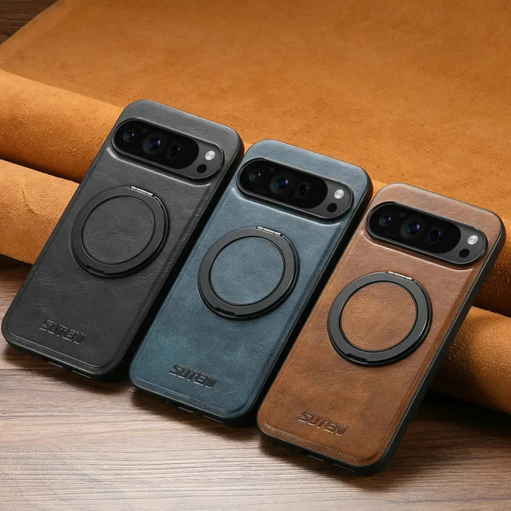 Leather Magnetic Ring Stand Case