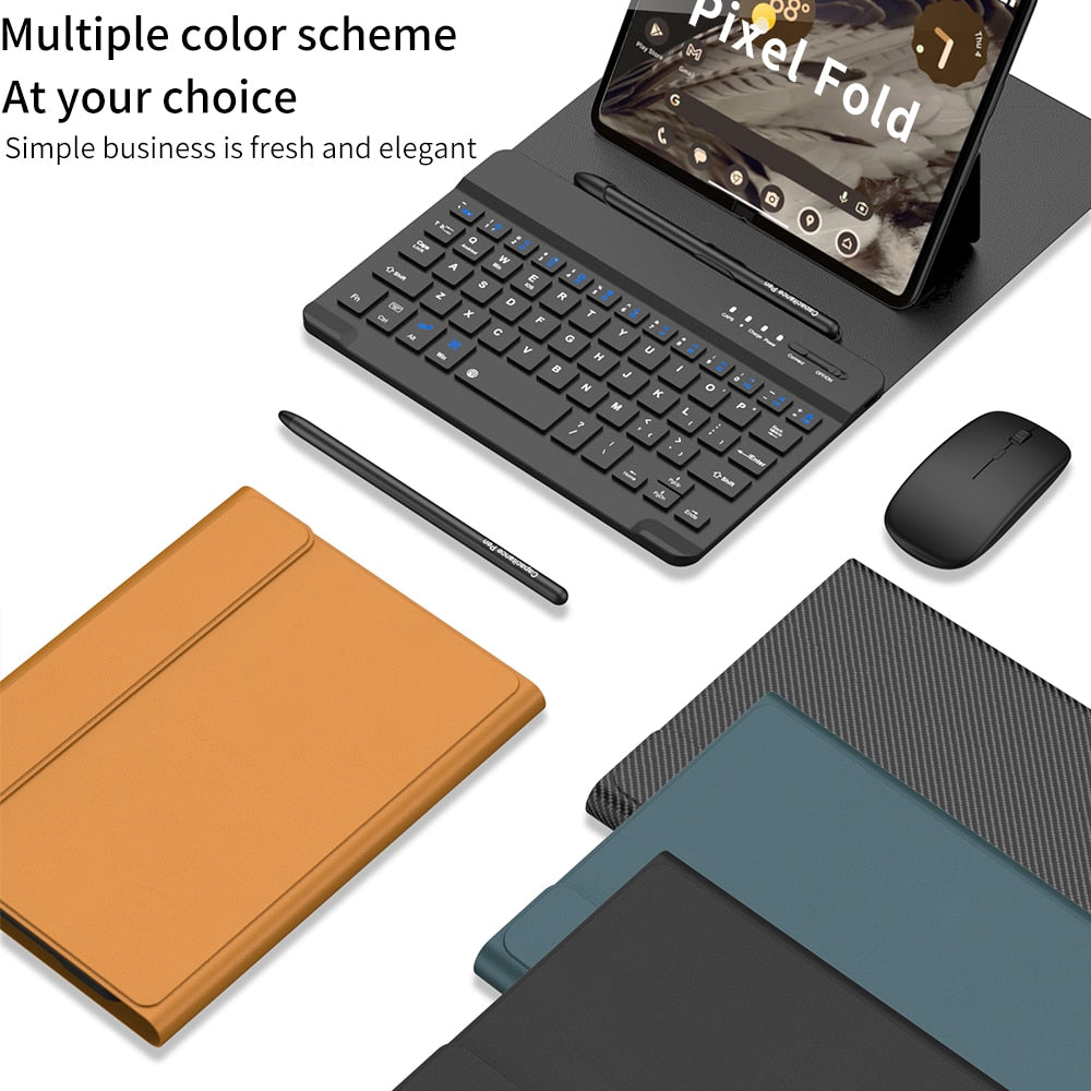 Google Pixel Fold Case | Wireless Keyboard | Mouse and Leather Stand ...
